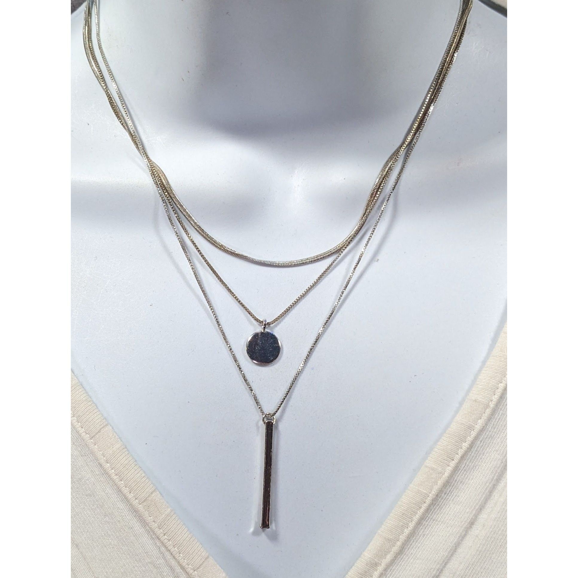 Other Elegant Minimalist Silver Tone Multilayer Charm Necklace Size ONE SIZE - 6 Thumbnail