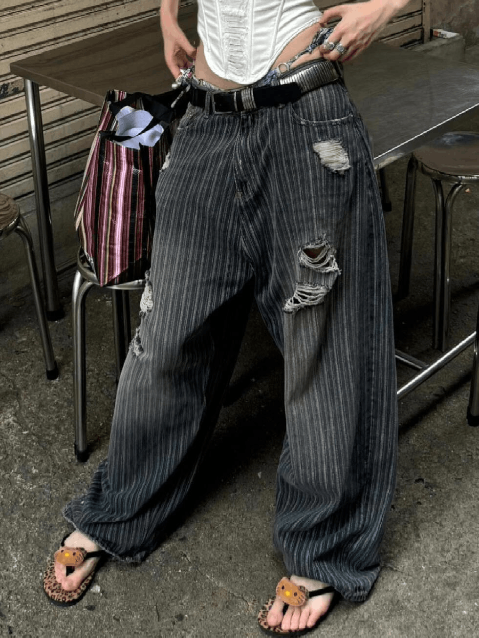 Japanese Brand × Vintage Y2k Vintage Striped Wide Leg Size 24" / US 00 / IT 34 - 4 Thumbnail