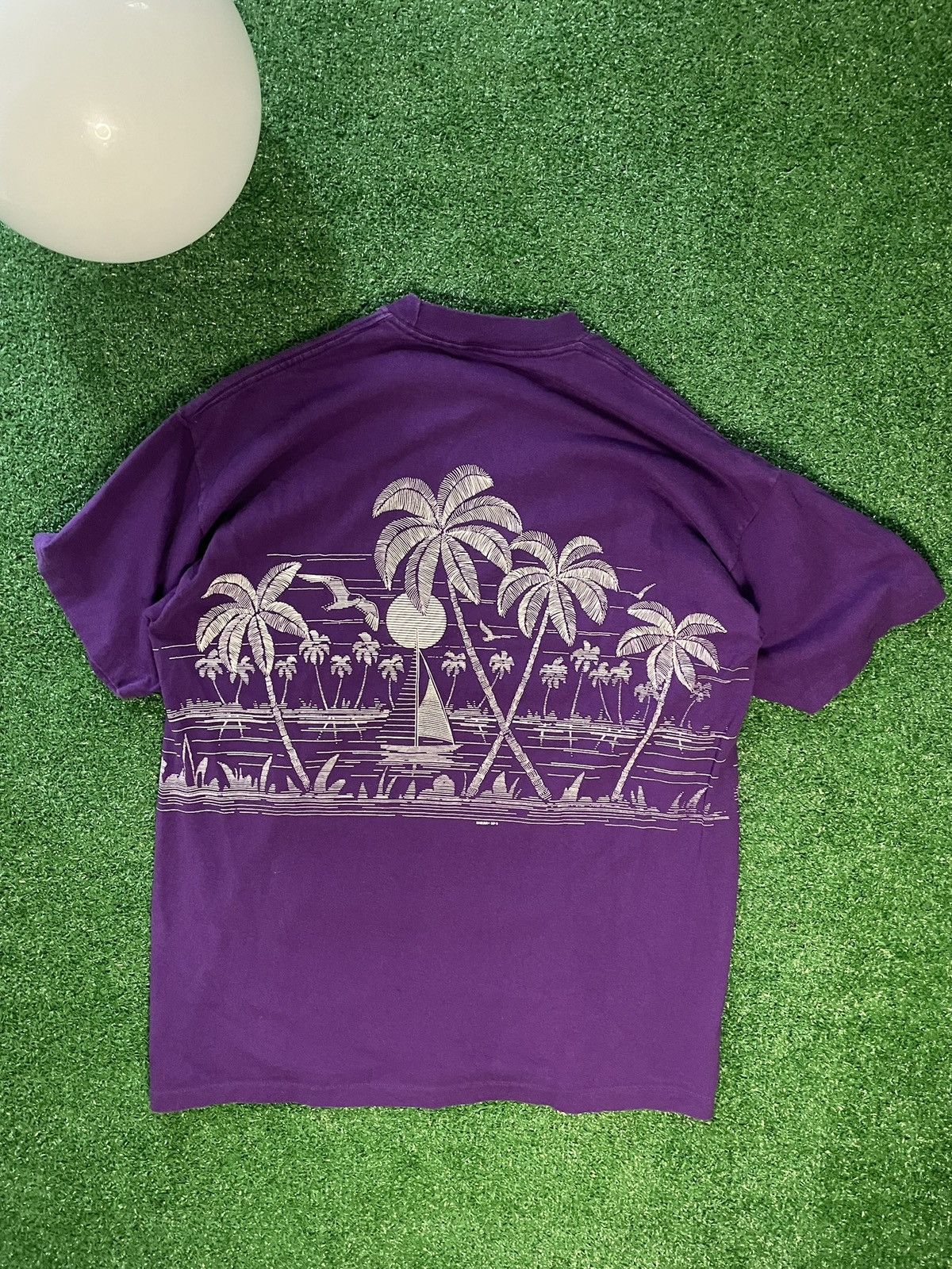 Fruit Of The Loom 90s AOP Purple Fort Lauderdale Single Stitch T-Shirt Size US XL / EU 56 / 4 - 2 Thumbnail