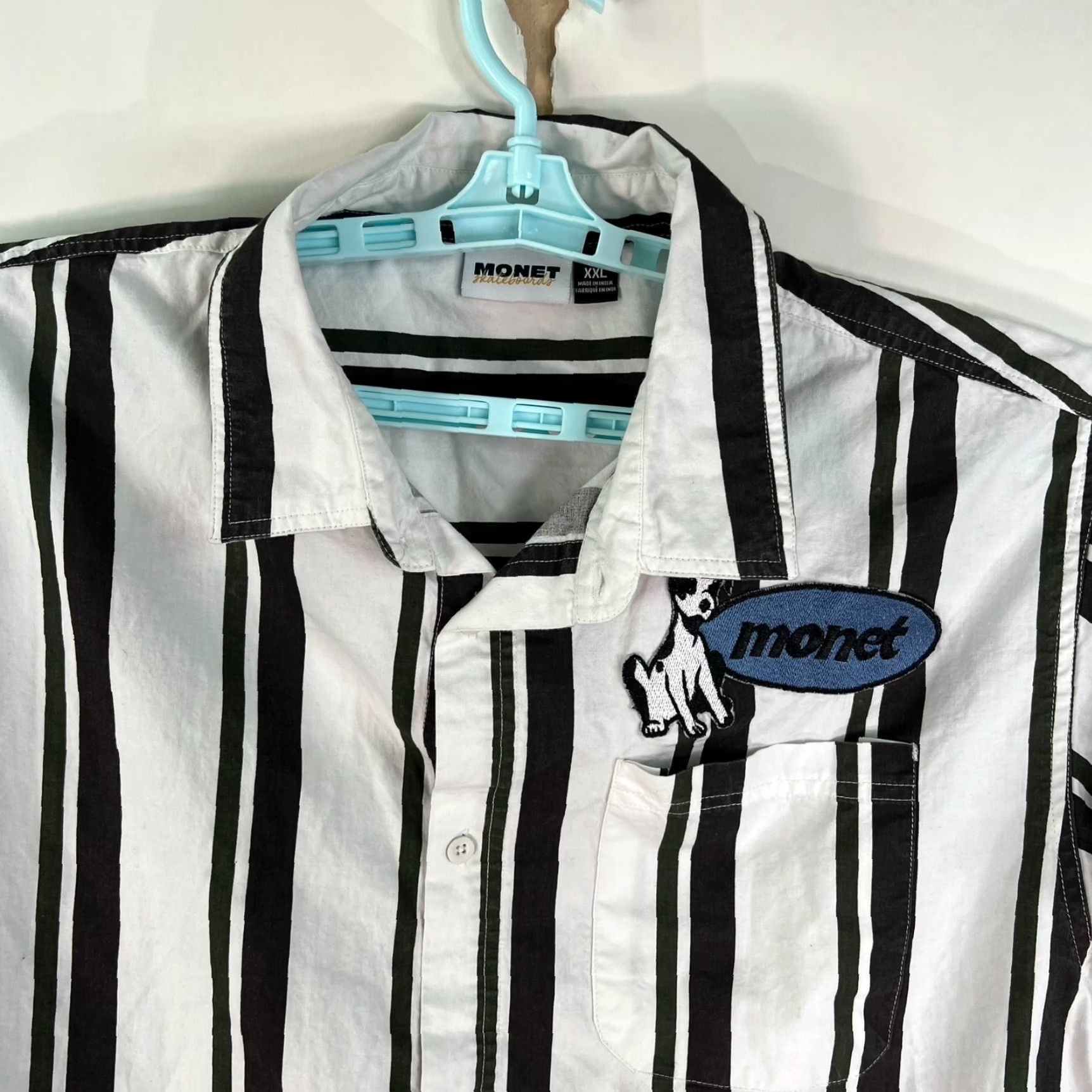 Vintage VINTAGE Monet Men’s Short Sleeve Button-Up Shirt 2XL Black White Striped Cotton Casual Size US XXL / EU 58 / 5 - 4 Thumbnail