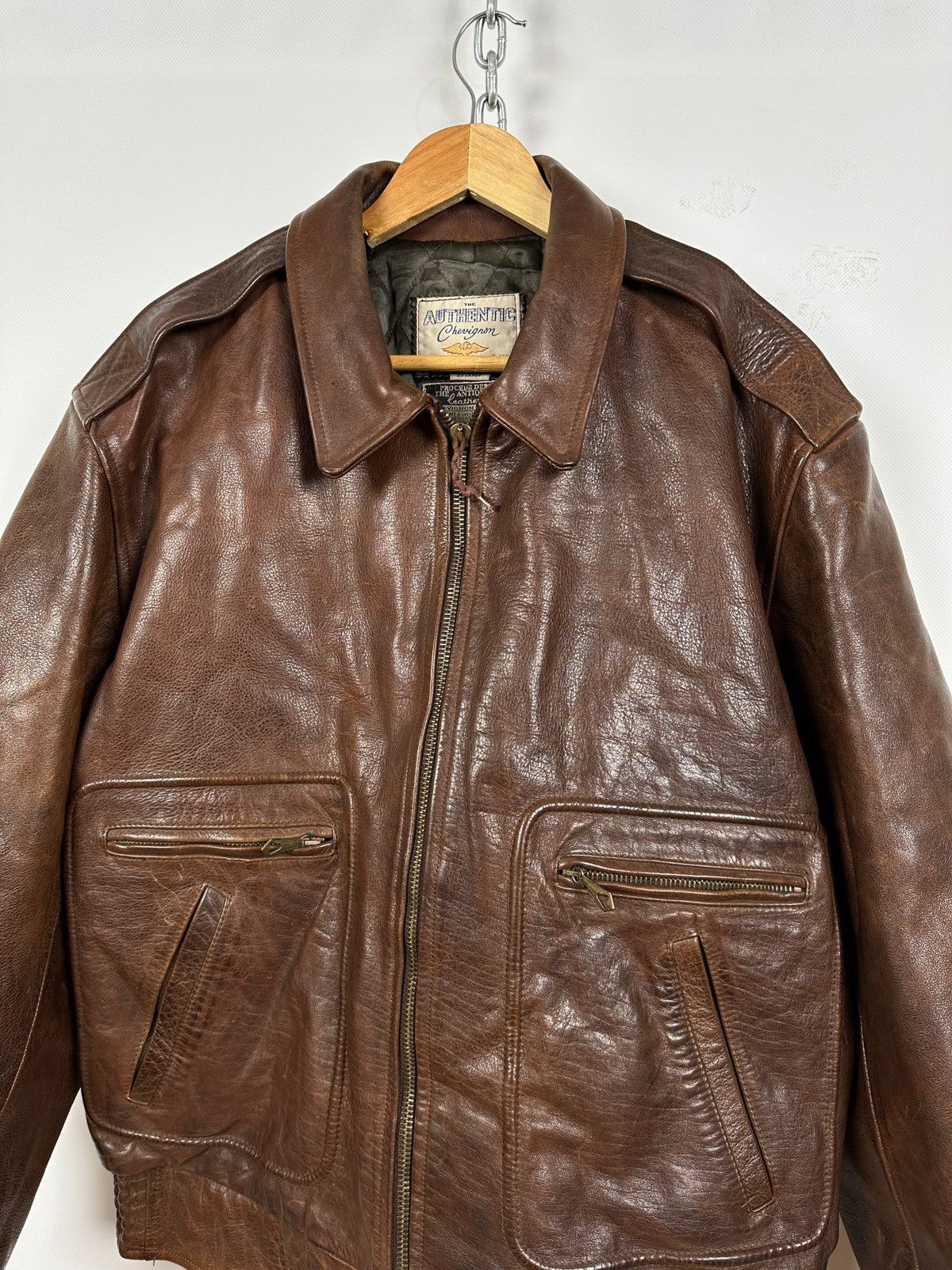 Chevignon Vintage Chevignon France A-2 Brown Heavy Leather Jacket Size US XL / EU 56 / 4 - 4 Thumbnail