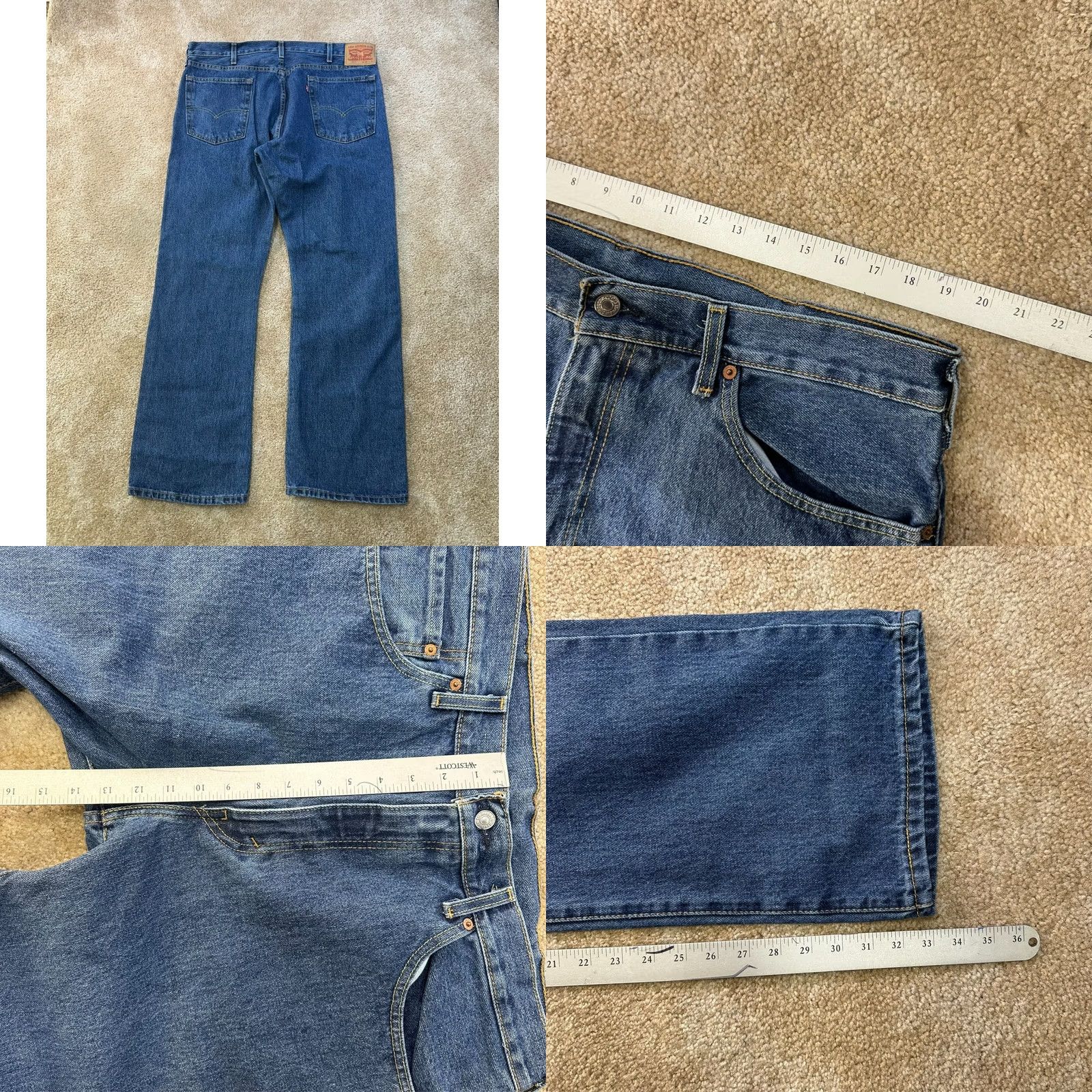 Levi's Levi's 517 Bootcut Jeans Mens 38x32 Blue Denim Pants Cowboy western Slim Regular Fit 5-Pocket USA Leather Logo Bag Closure Zip Belt Loops Distressed Size US 38 / EU 54 - 8 Thumbnail