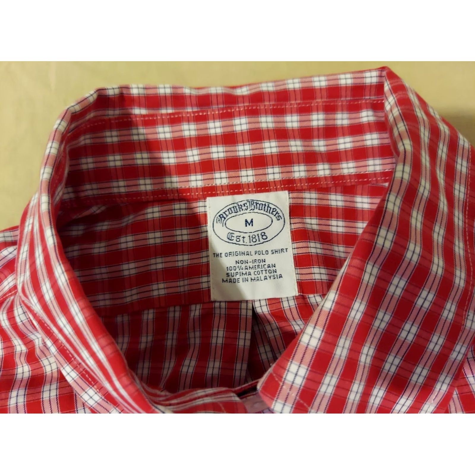 Brooks Brothers Mens Brooks Brothers Dress Shirt M Medium Red Button Cotton Size 40R - 4 Thumbnail