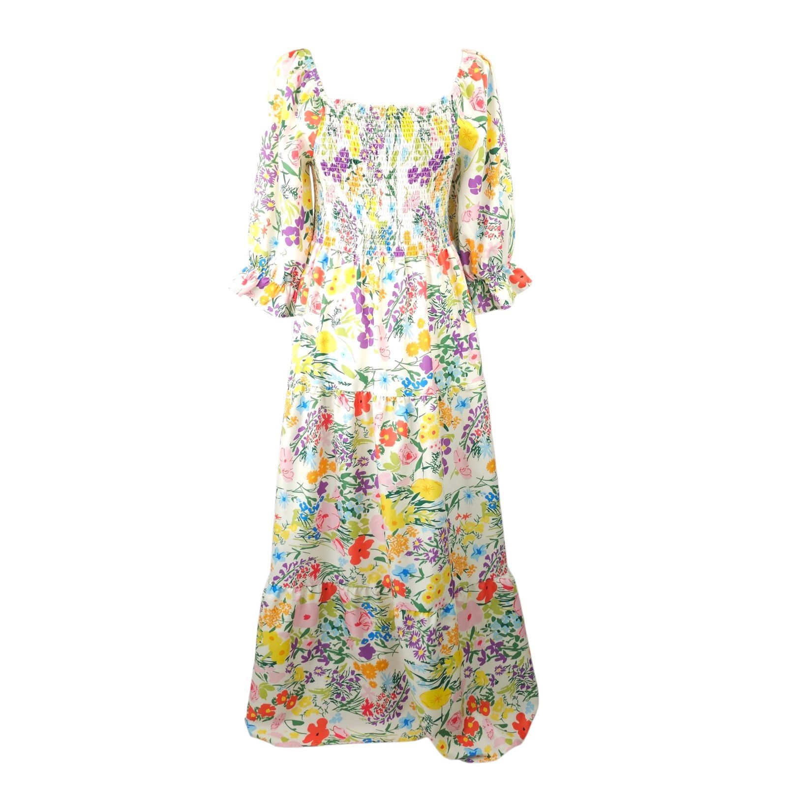Other Sunday Up Maxi Dress L Floral Shirred Bodice Puff Sleeves Size L / US 10 / IT 46 - 1 Thumbnail