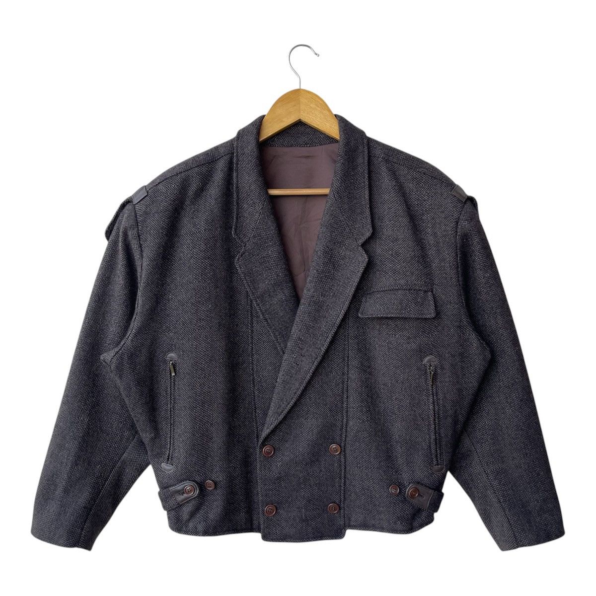 Vintage Olivier Massuger Paris Cropped Wool Herringbone Blouson Size US M / EU 48-50 / 2 - 1 Thumbnail