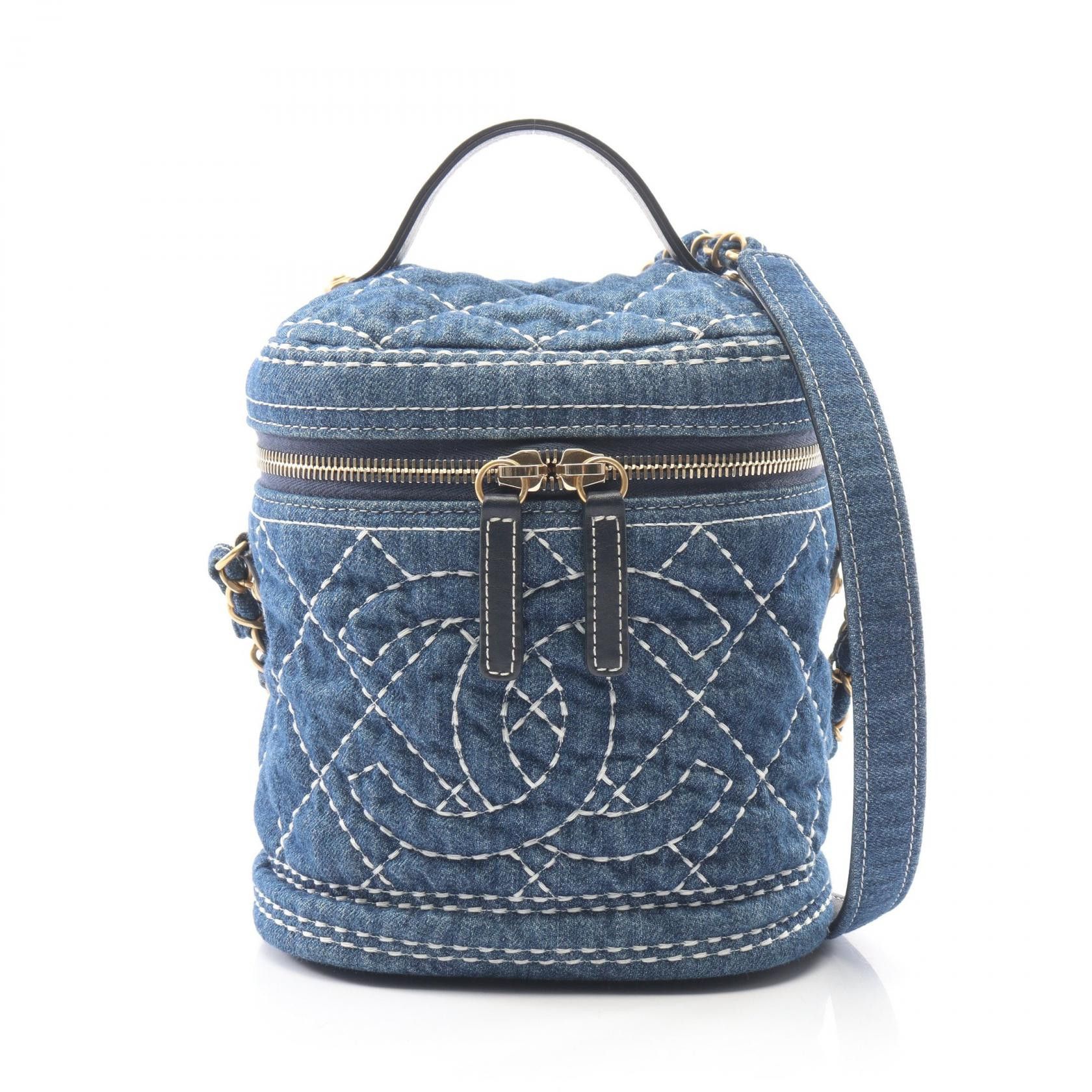Chanel Chanel Chanel Coco Mark Denim Leather 2way Shoulder Bag Leather Vanity Bag DUTY FREE for USA Size ONE SIZE - 1 Thumbnail