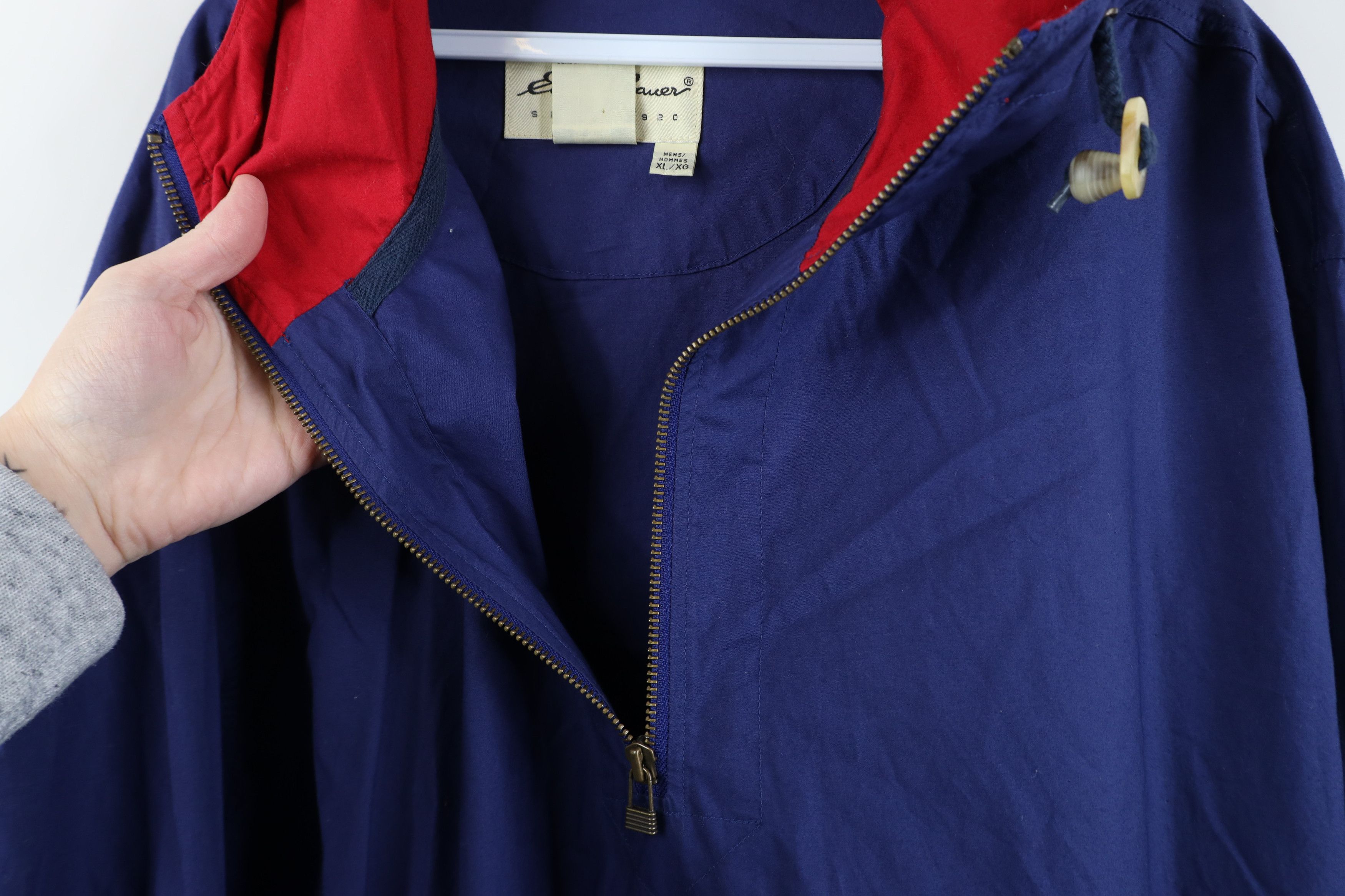 Eddie Bauer Vintage 90s Eddie Bauer Cotton Half Zip Hooded Jacket Blue Size US XL / EU 56 / 4 - 5 Thumbnail