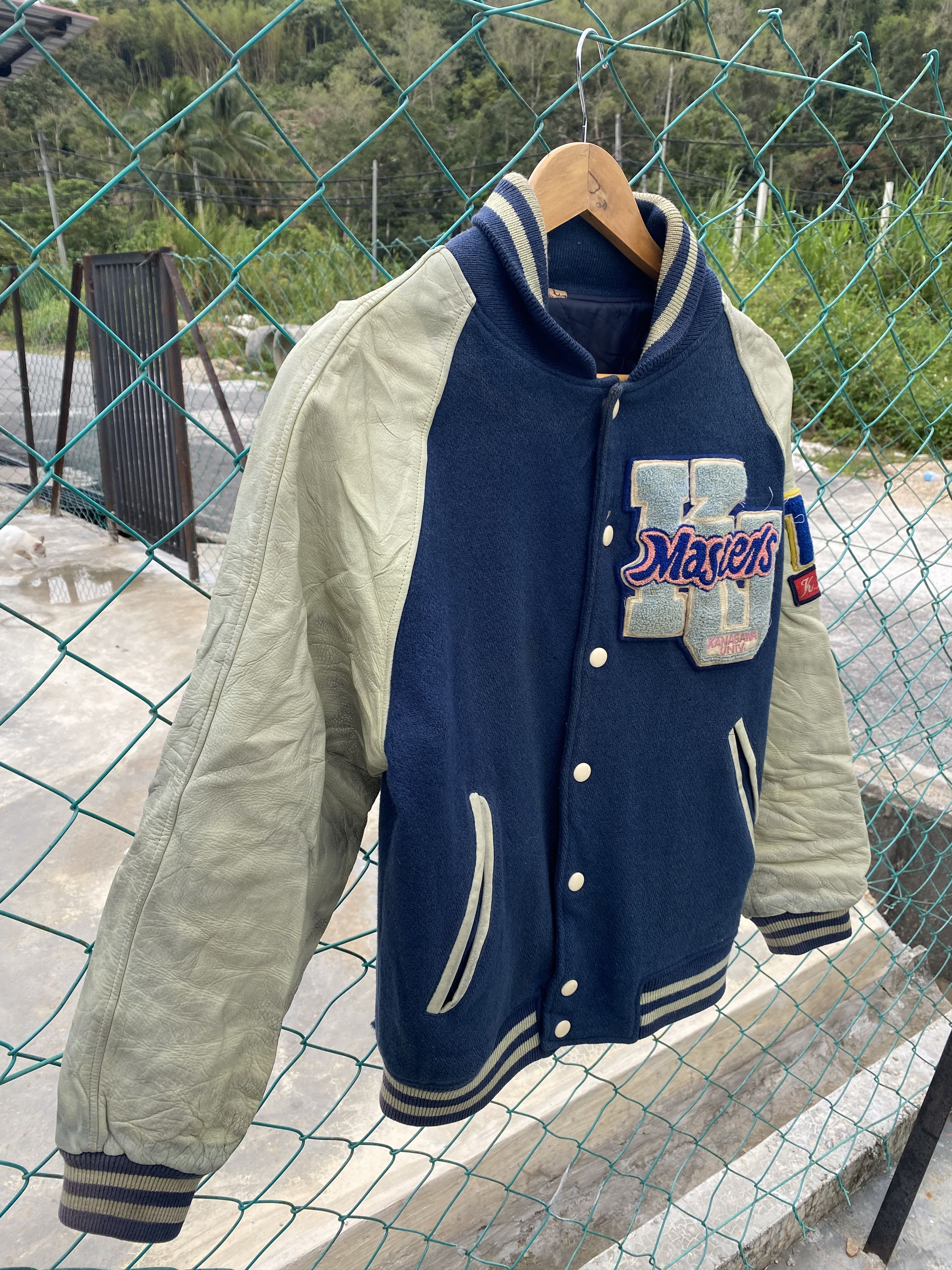 Japanese Brand Distressed Kanagawa University sleeve leather varsity Size US L / EU 52-54 / 3 - 10 Thumbnail