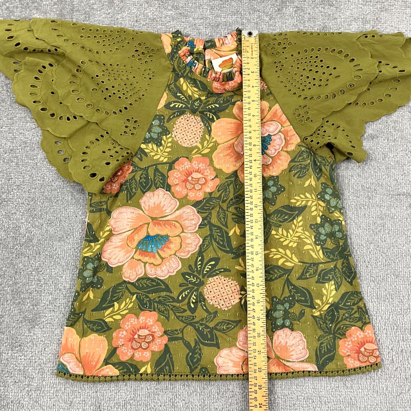 Farm Rio Farm Rio Anthropologie Blouse Womens 2XS 2XS Green Floral Eyelet Lace Boho Size XXS / US 00 / IT 34 - 4 Thumbnail