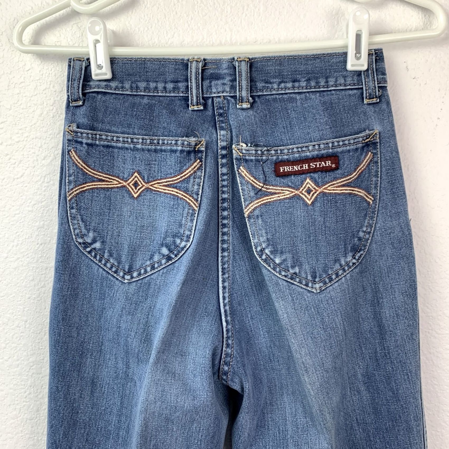 Vintage VINTAGE French Star Womens Jeans High Rise Straight Leg 24" Waist Blue 1970s Denim Jeans Mens Womens Size 42" / US 20 - 6 Thumbnail