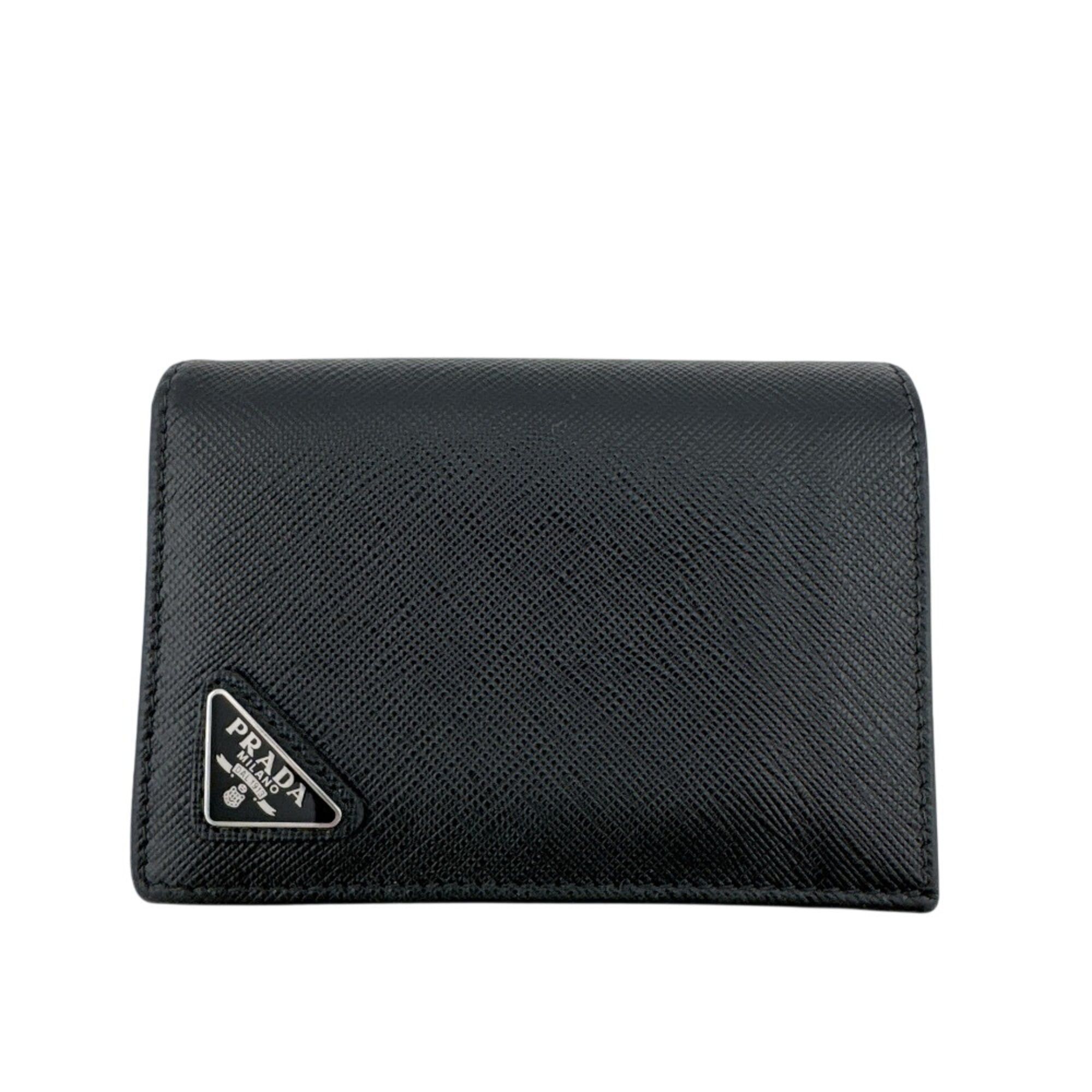 Prada PRADA Triangle Logo Plate Compact Bi-fold Wallet, Black Size ONE SIZE - 1 Thumbnail