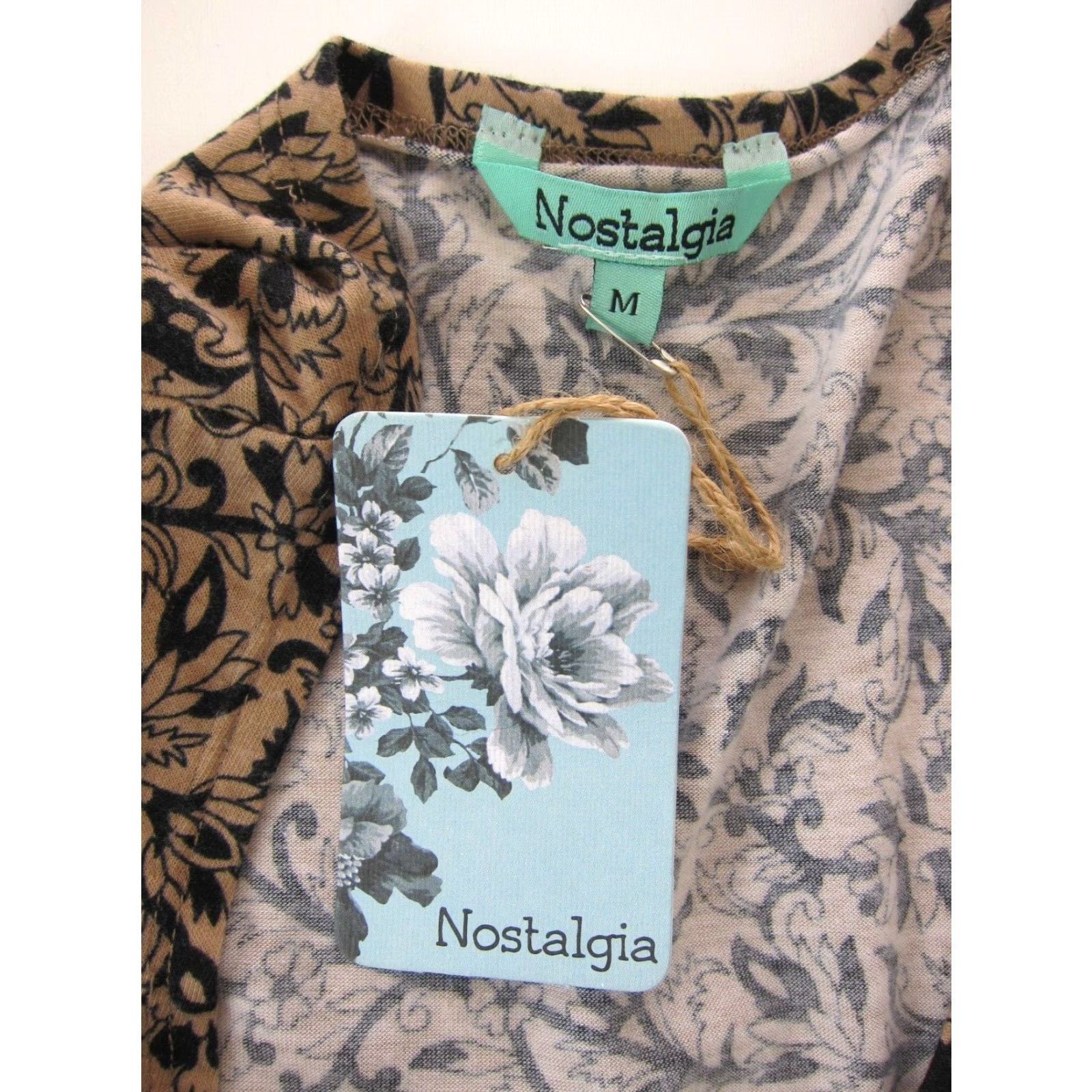 Vintage NWT Nostalgia Floral Stretch Long Sleeve Tunic Dress Brown Pattern Women's Medium Size M / US 6-8 / IT 42-44 - 3 Thumbnail