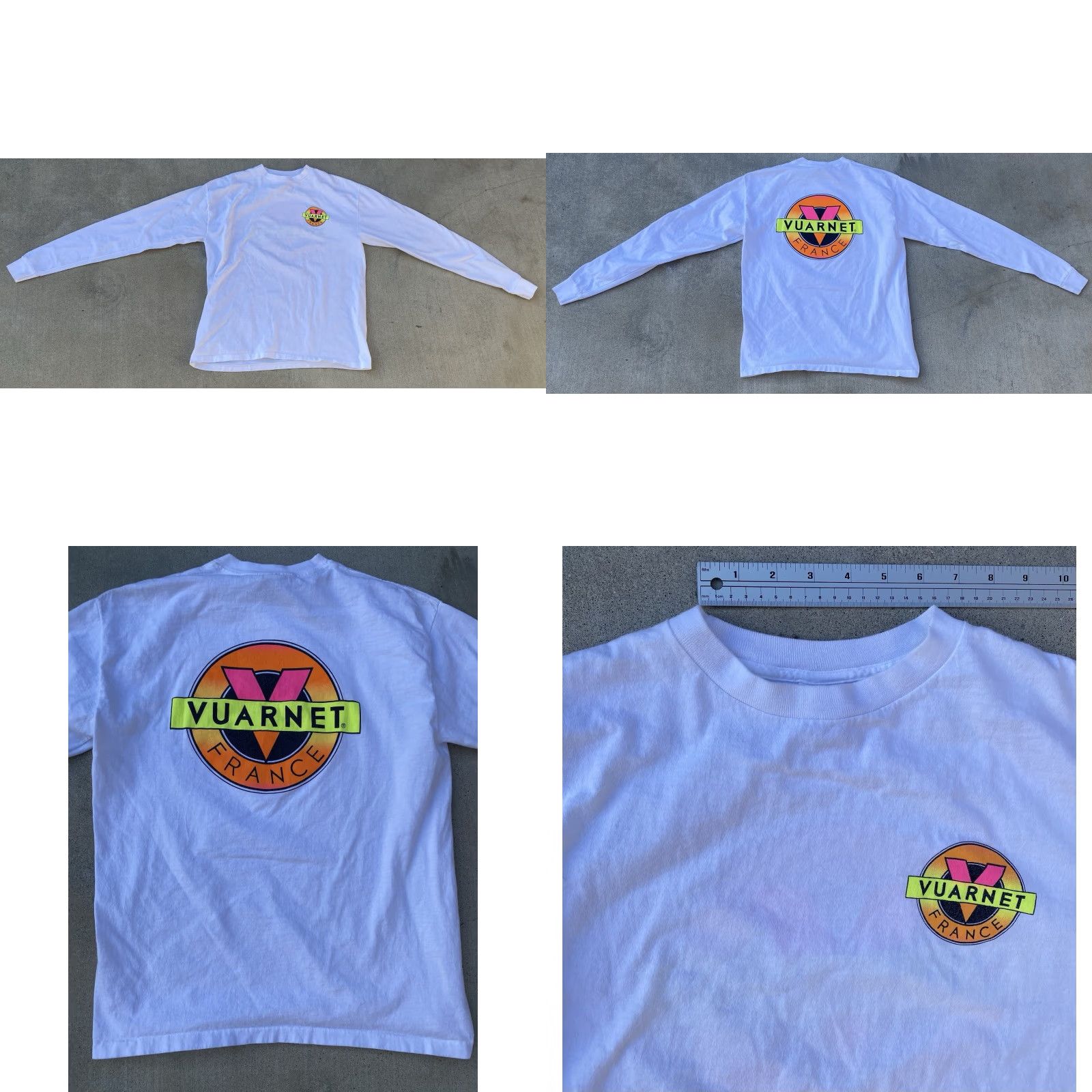 Logo 7 VINTAGE Vuarnet France Long Sleeve Shirt XL White 90s 80s Neon Circle Logo Graphic Print Logo Crew Neck Men Mens XL Shirt Size US XL / EU 56 / 4 - 10 Thumbnail