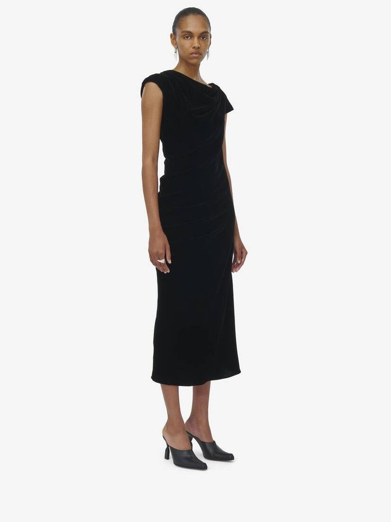Alexander McQueen o1srvl11e0226 Asymmetric Draped Dress In Black Size M / US 6-8 / IT 42-44 - 3 Thumbnail