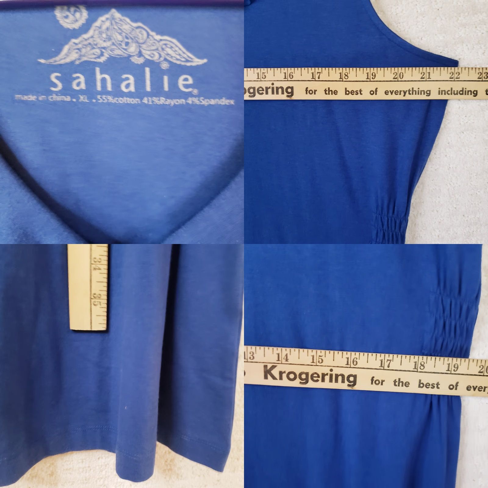Vintage Sahalie Blue Midi Dress XL Cotton Modal Spandex Knit Sleeveless V-Neck Pullover Fit & Flare Women's Quick Rise to Travel, Workwear, Party/Cocktail Size XL / US 12-14 / IT 48-50 - 8 Thumbnail