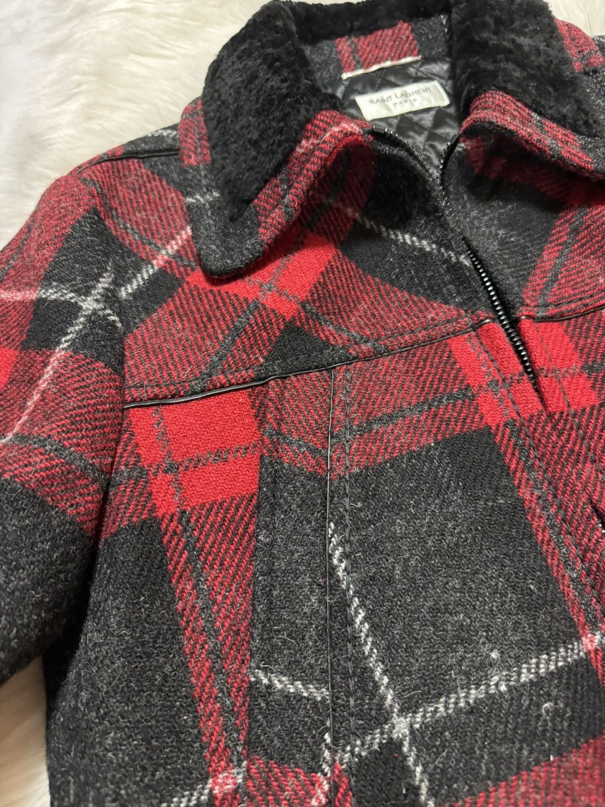 Saint Laurent Paris Saint Laurent Paris, fur collar, check pattern jacket Size US S / EU 44-46 / 1 - 6 Thumbnail