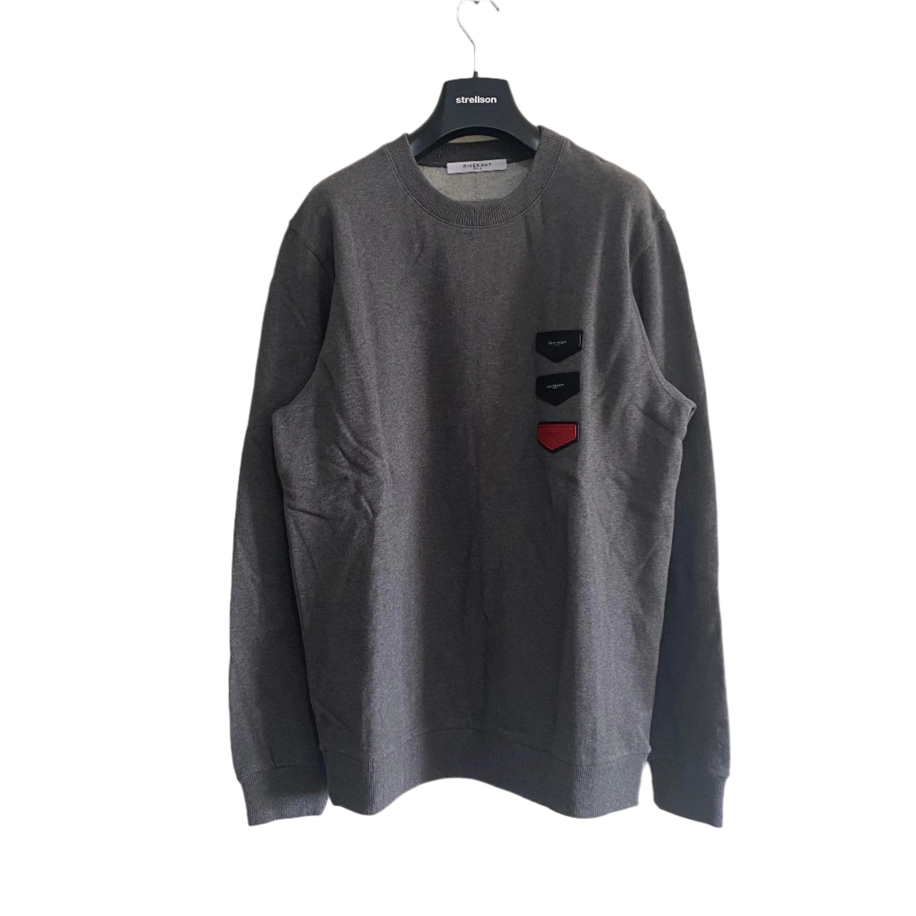 Givenchy 1 of 1 Grey Leather Logo Patches Sweatshirt Size US M / EU 48-50 / 2 - 1 Thumbnail