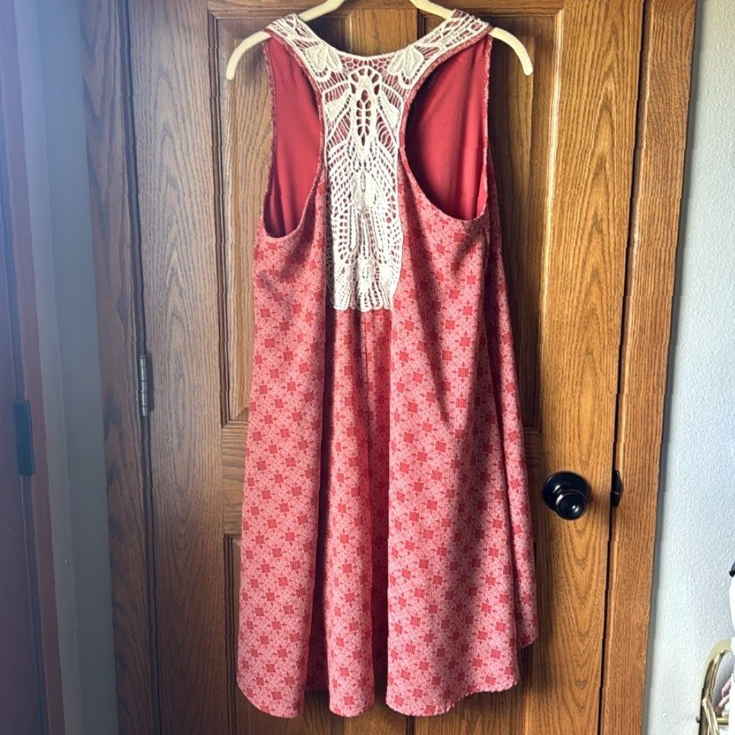 Vintage Miami Dress Midi Women L Burnt Orange Crochet Accent Flowy Sleeveless Sundress Size L / US 10 / IT 46 - 4 Thumbnail