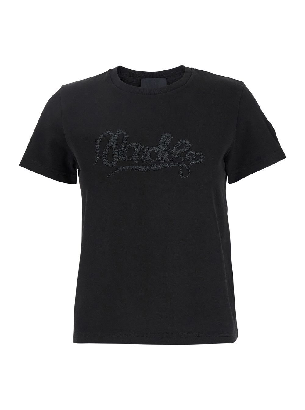 Moncler Black T-Shirt with Logo Embroidered on the Front in Cotton Woman Size XS / US 0-2 / IT 36-38 - 1 Thumbnail