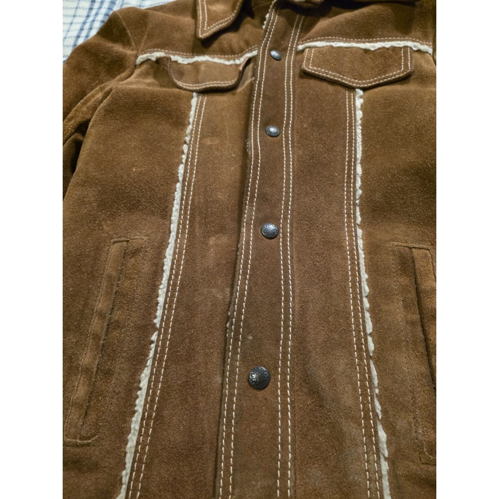 Vintage VINTAGE Pioneer Wear Western Suede Leather Jacket Chore Look Sherpa Lined Men's Small Brown 1970s US Size US S / EU 44-46 / 1 - 6 Thumbnail