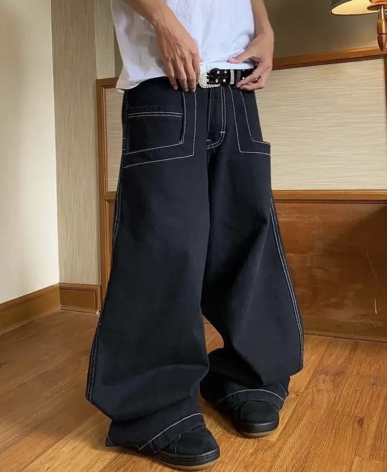 Image of Vintage Harajuku Embroidery Baggy Jeans in Black, Men's (Size 31)