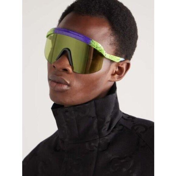 Gucci GG1477S 001 Sunglasses Violet Shaded Green Shield
