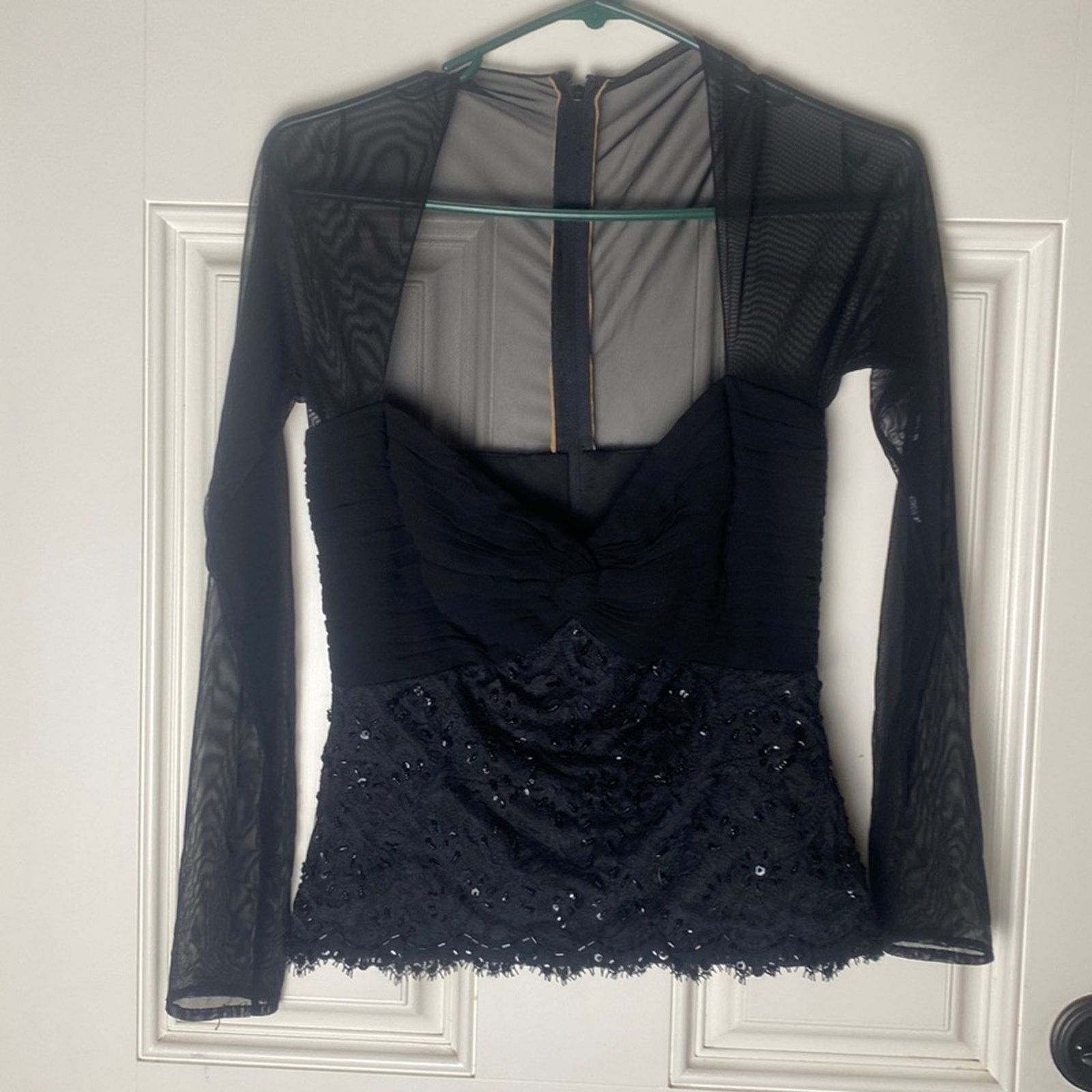 Other Tadashi Collection Mesh Long Sleeve Beaded Blouse Black S. 4 Size S / US 4 / IT 40 - 2 Thumbnail