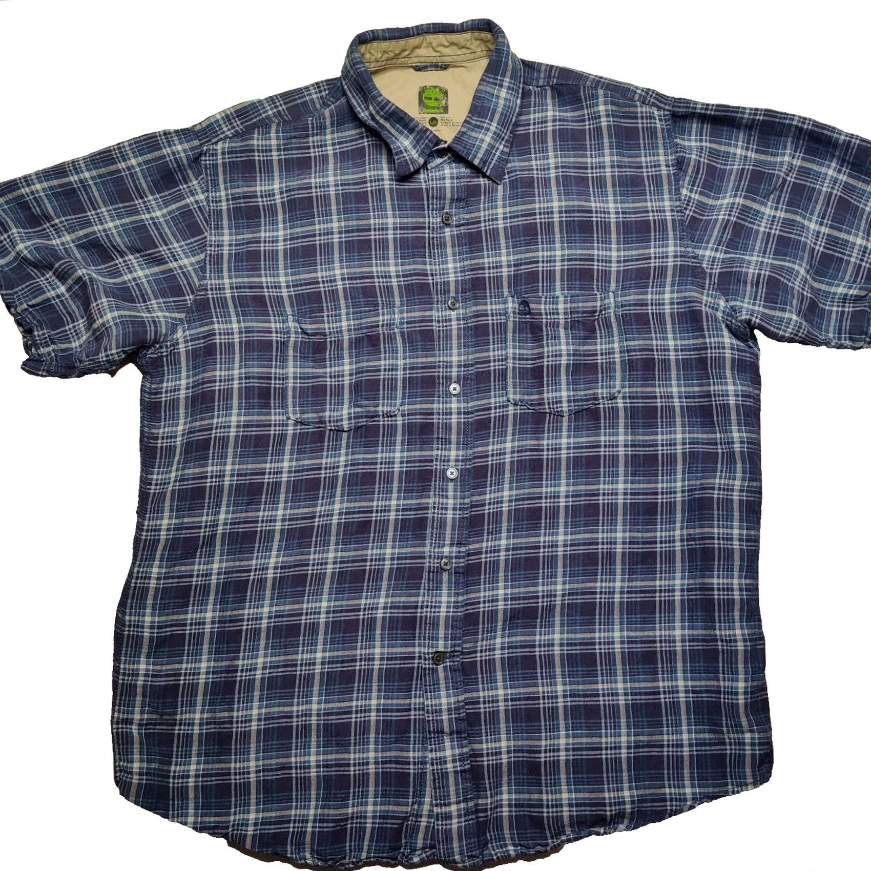 Timberland Timberland Button-Up Shirt LINEN Blue Plaid Short Sleeve Men L Size US L / EU 52-54 / 3 - 2 Thumbnail