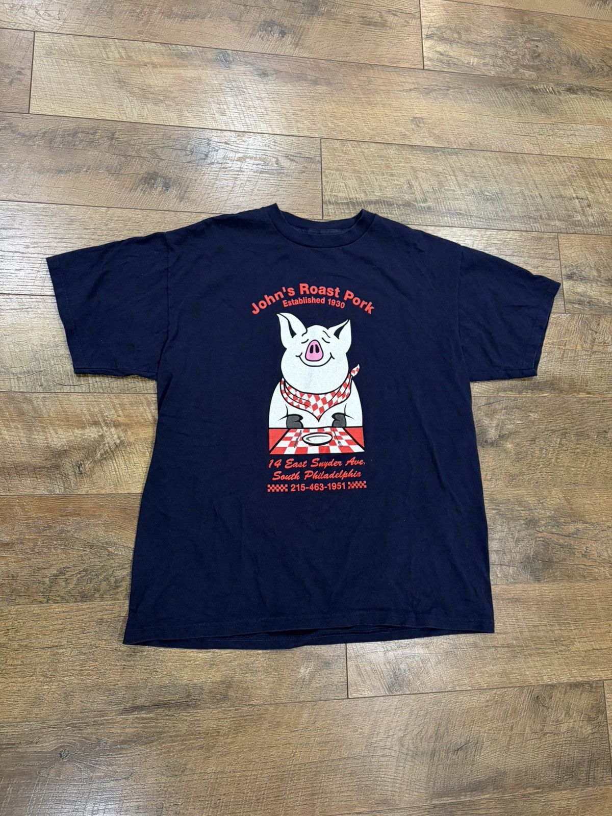 TEE JAYS Vintage 90s John Pork Graphic Tee XL Navy Brainrot Meme USA Size US XL / EU 56 / 4 - 1 Thumbnail
