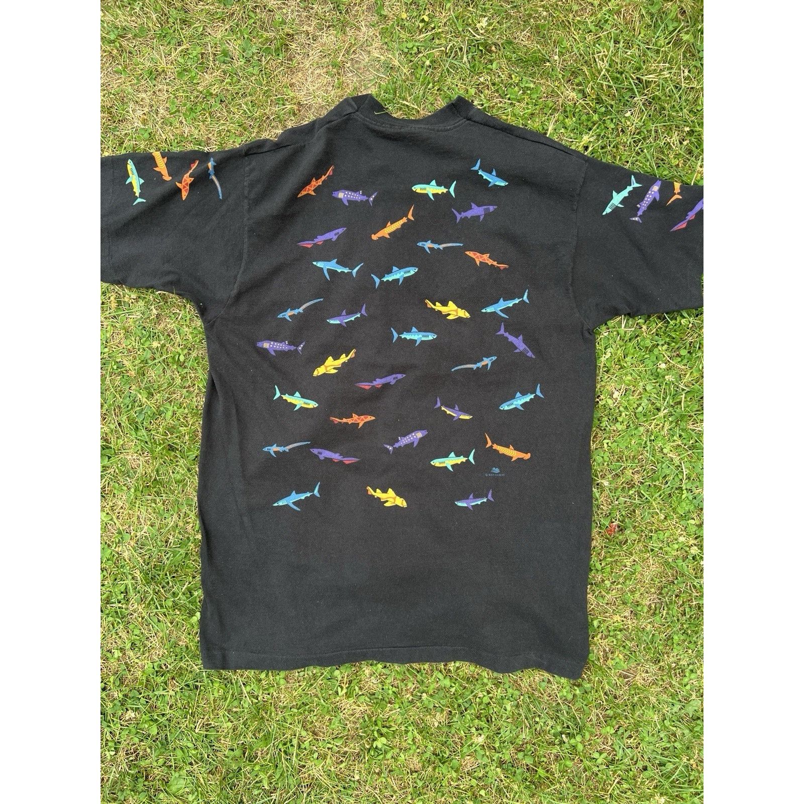 Fruit Of The Loom Vintage 90s Hawaiian Made in USA All Over Shark Dan Gilbert Size US XL / EU 56 / 4 - 4 Thumbnail