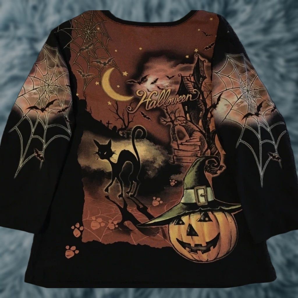 Vintage VINTAGE 90s Black Cat Spider Web All Over Print T-Shirt L Women Emo Goth Harley Grunge Y2K Size L / US 10 / IT 46 - 1 Thumbnail