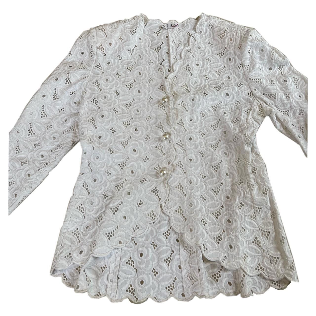 Christian Dior Monsieur Christian Dior Lace Pearl Button Down Shoulder Pad Blouse Size M / US 6-8 / IT 42-44 - 2 Thumbnail