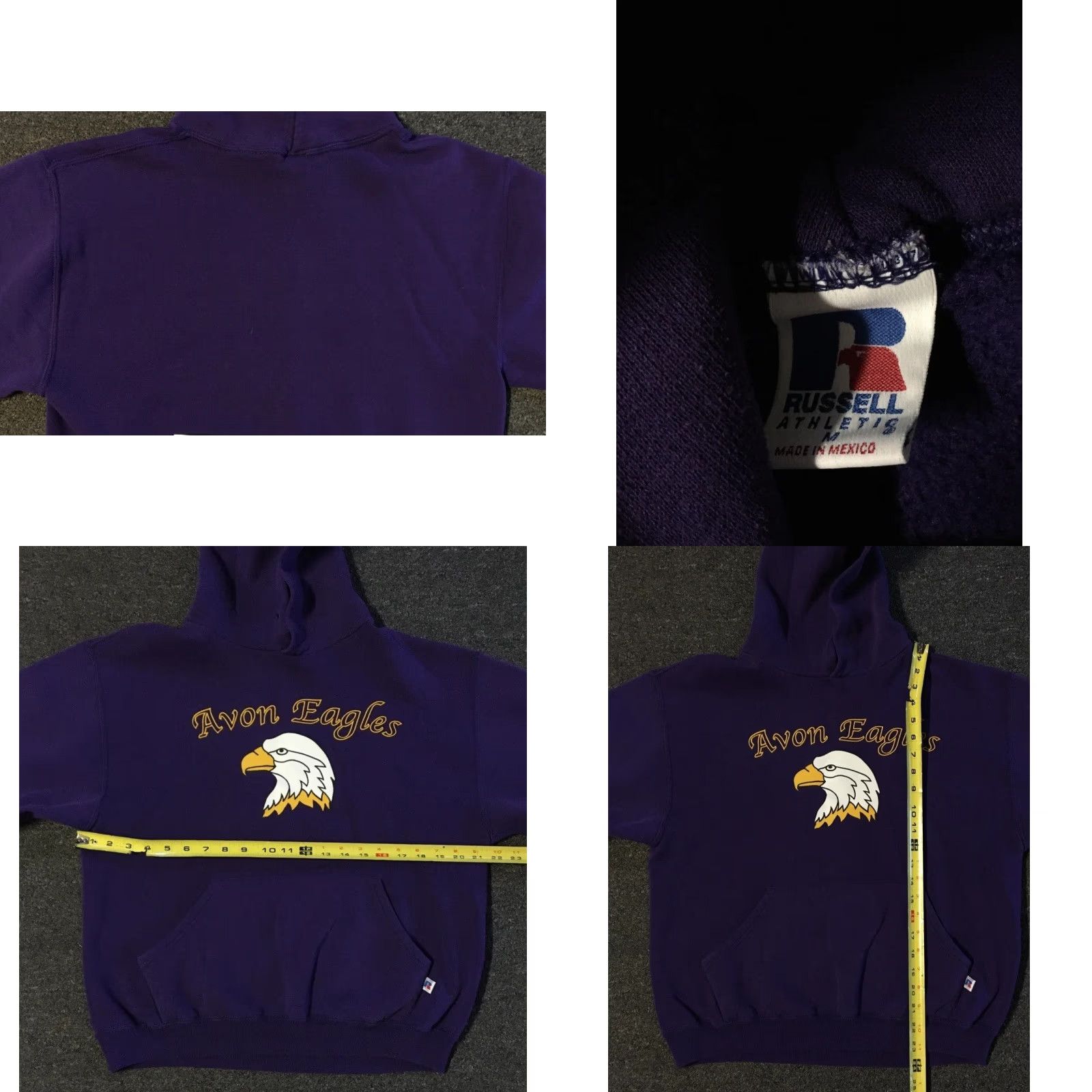 Russell Athletic VINTAGE Russell Athletic Avon Eagles Hoodie Shirt Mens S Purple 90s Army School Track Pullover Distressed Vintage (Bleach) Size US S / EU 44-46 / 1 - 8 Thumbnail