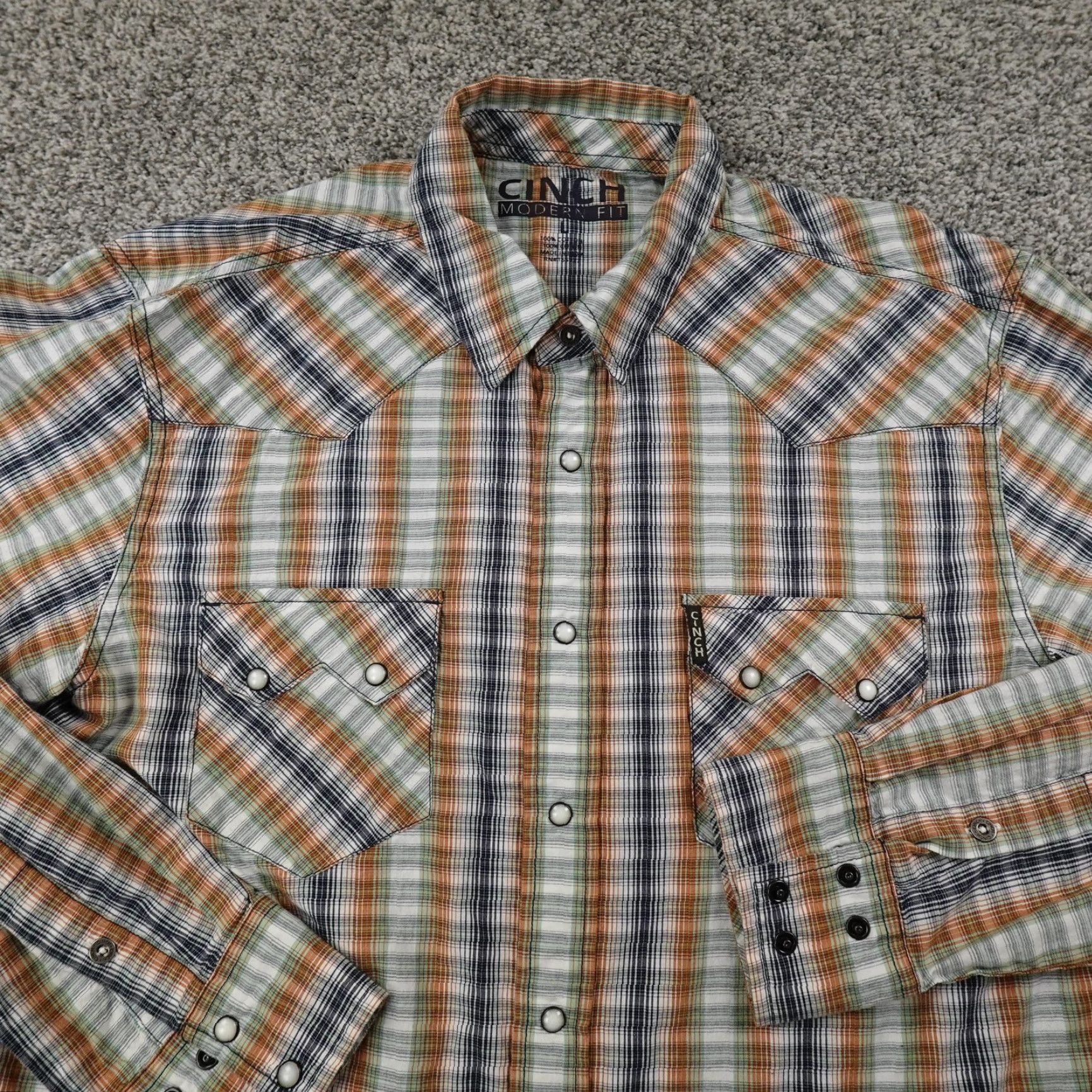 Vintage Cinch Shirt Mens Large Plaid Sawtooth Western Pearl Snap Up Cowboy Rodeo Ranch Size US L / EU 52-54 / 3 - 3 Thumbnail