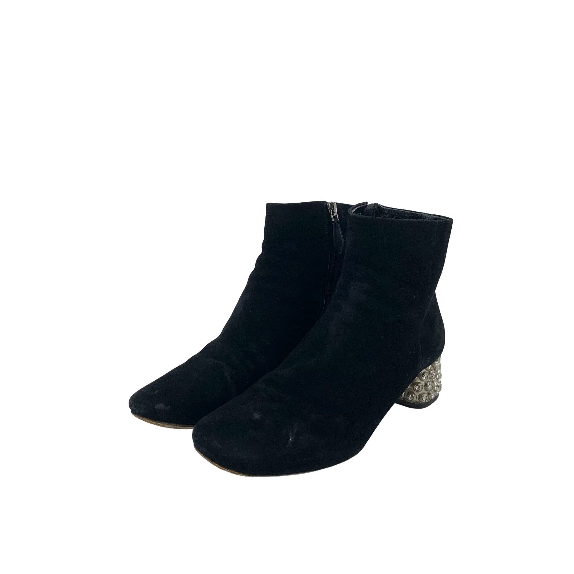 Miu Miu Miu Miu Crystal Block Heel Suede Boots 37.5 Size US 7.5 / IT 37.5 - 1 Thumbnail
