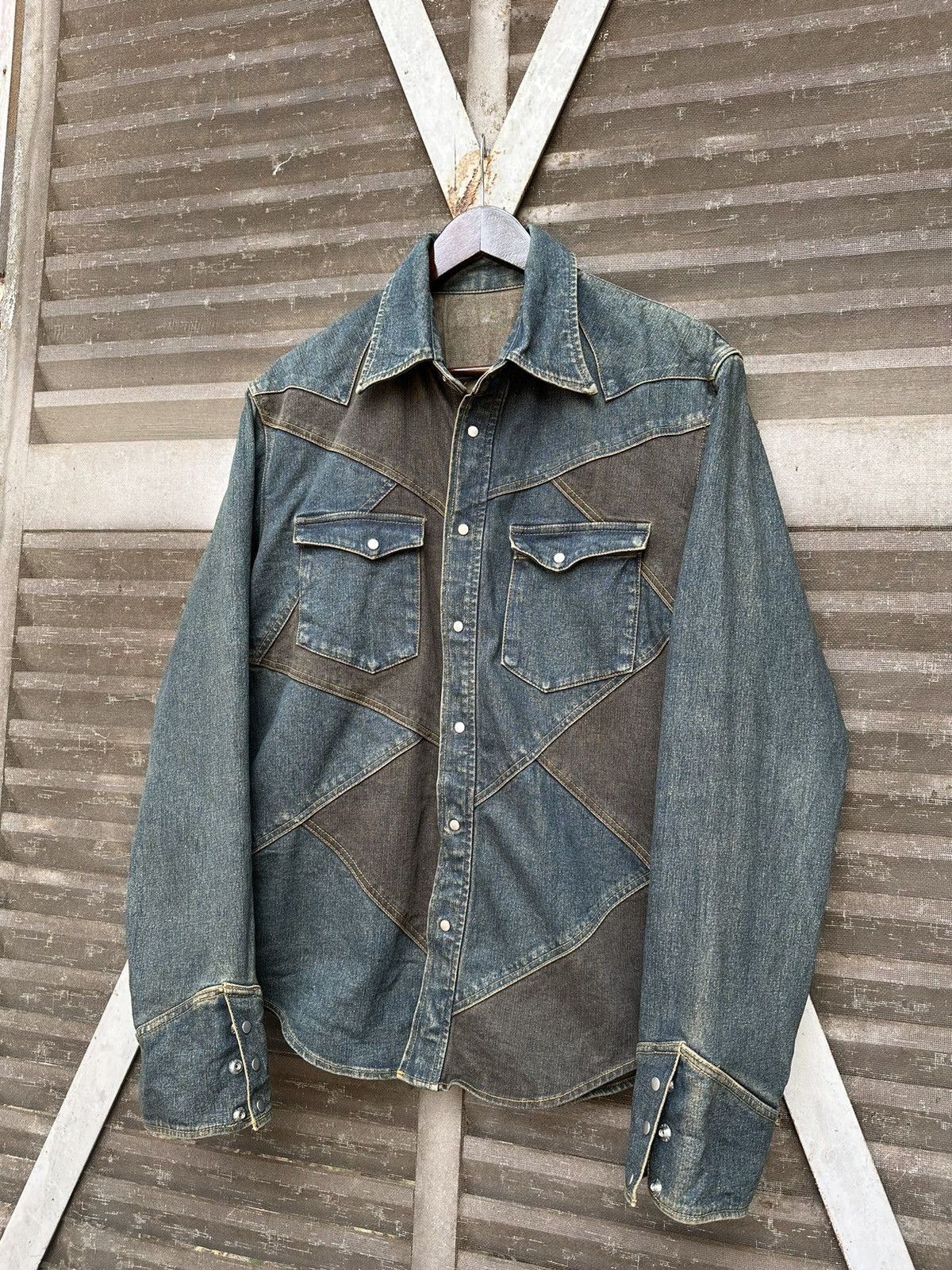 Vintage 🏇Vintage Cowboy Style Patchwork Denim Jacket Size US L / EU 52-54 / 3 - 5 Thumbnail