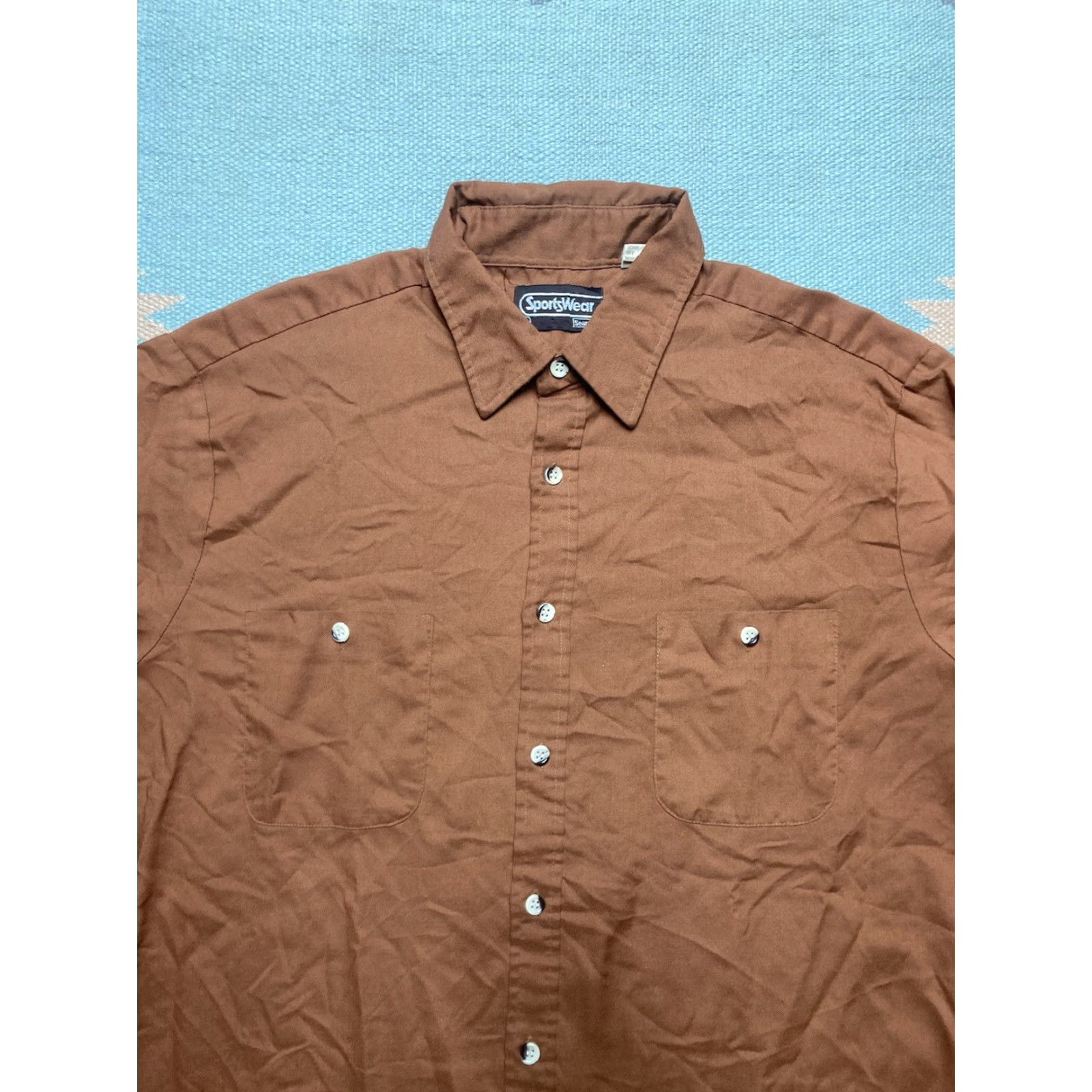 Sears VINTAGE Sears Sportswear 70s Long Sleeve Button-Up Shirt Brown Lightweight Large Men M Mens Shirt Size US L / EU 52-54 / 3 - 3 Thumbnail