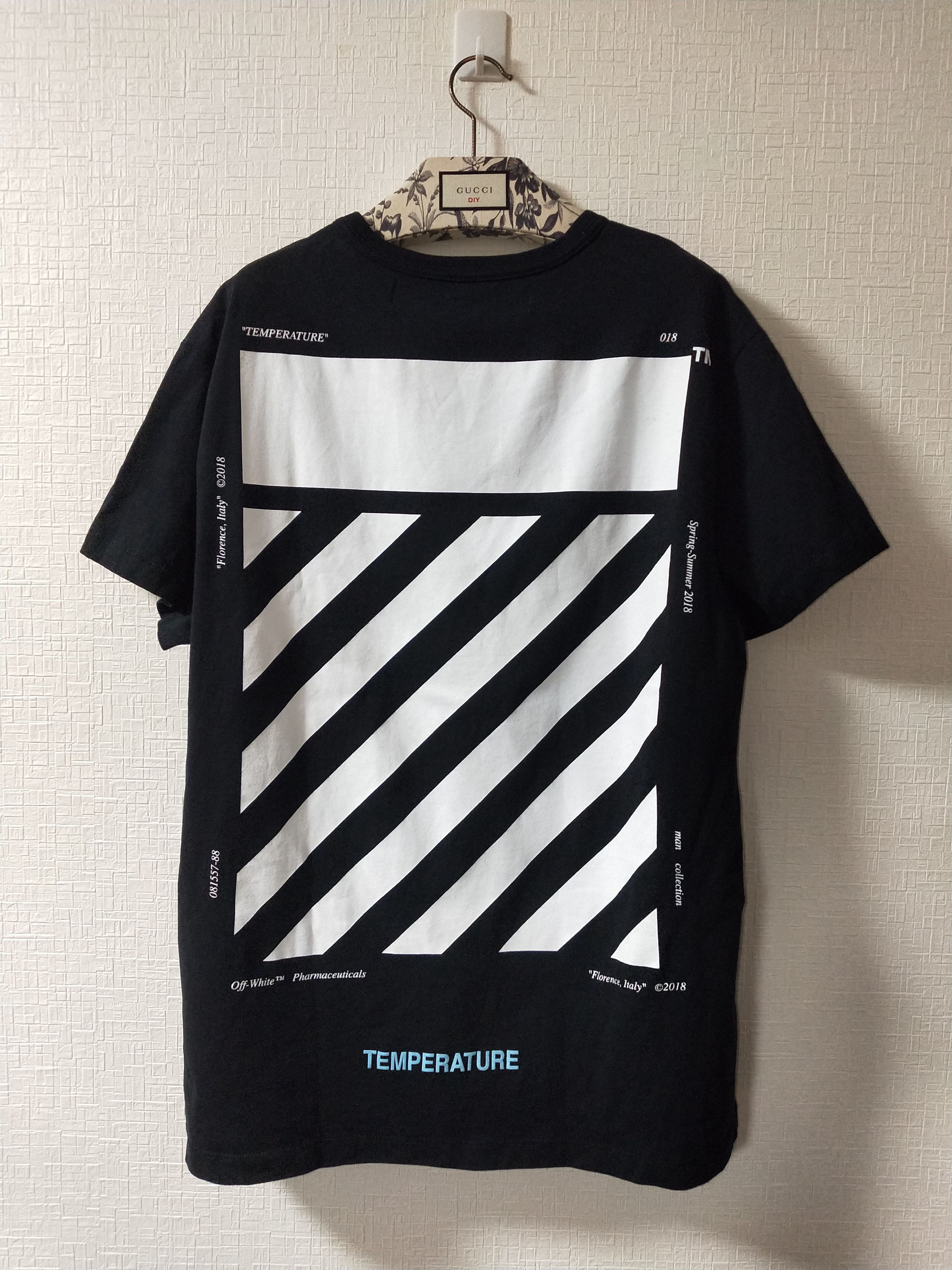 Pre-owned Off-white 'temperature' Diagonal Tee In Black