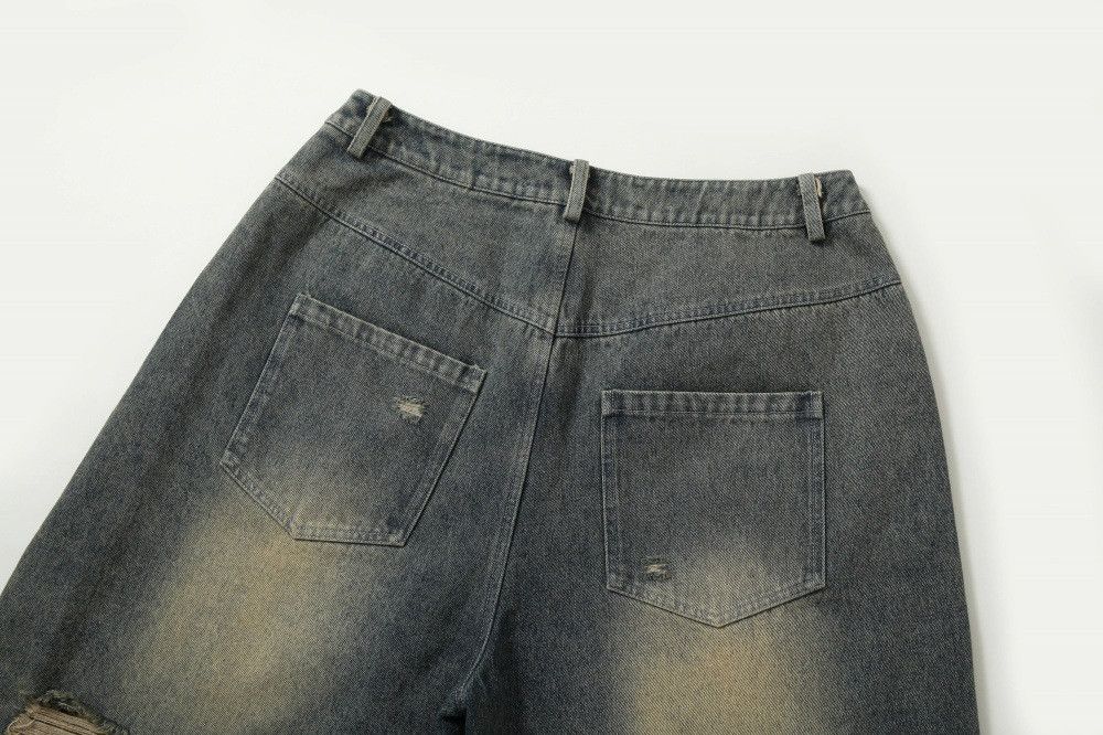 Japanese Brand × Jean Fake two-piece irregular camouflage distressed denim shorts Size US 32 / EU 48 - 6 Thumbnail
