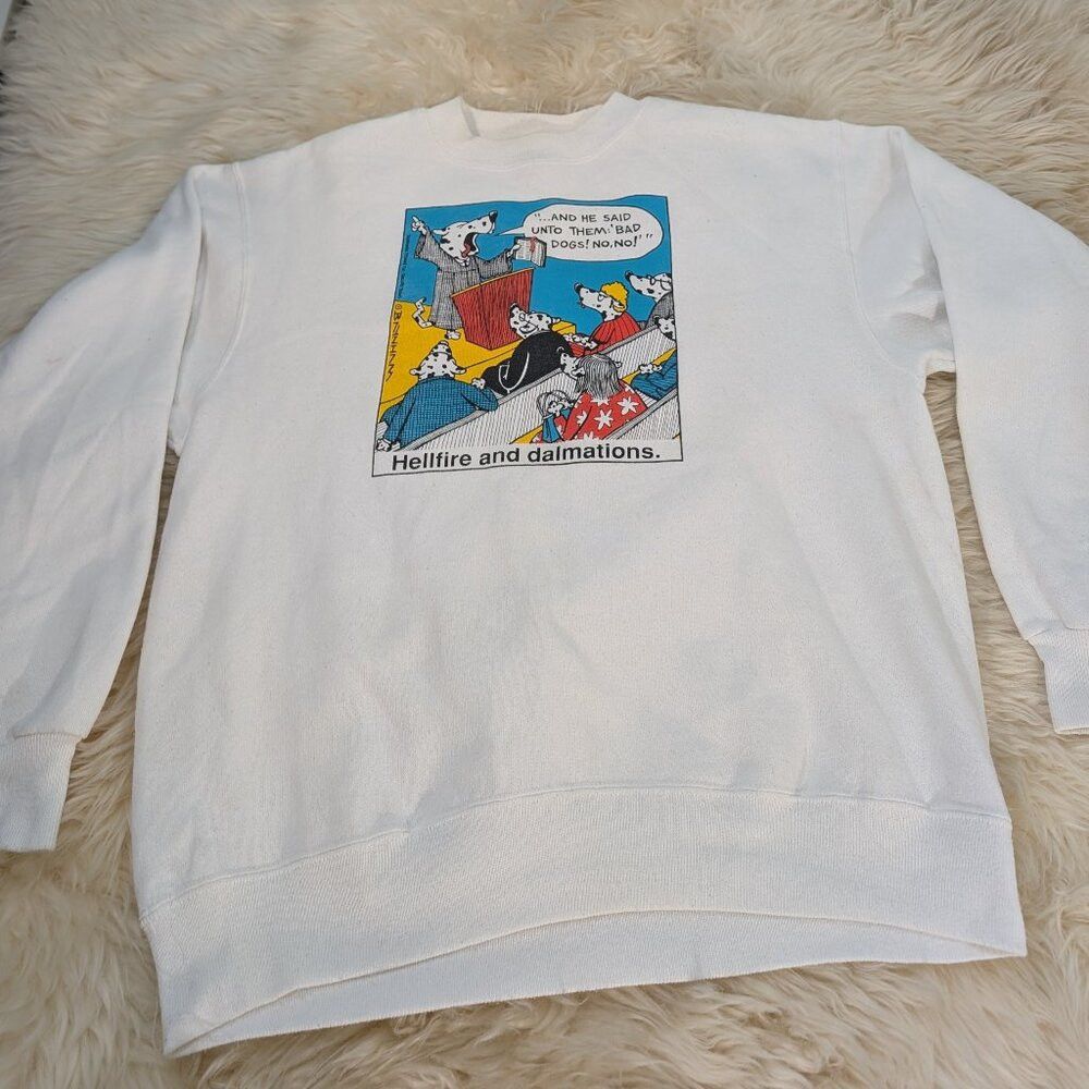 Hanes Hanes Vintage White Hellfire & the Dalmatians Crew Neck Swe Size US L / EU 52-54 / 3 - 1 Thumbnail