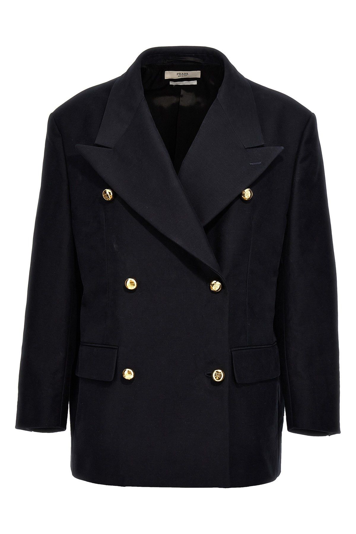 image of Prada Double-Breasted Cotton Blazer in Blue, Women's (Size Small)