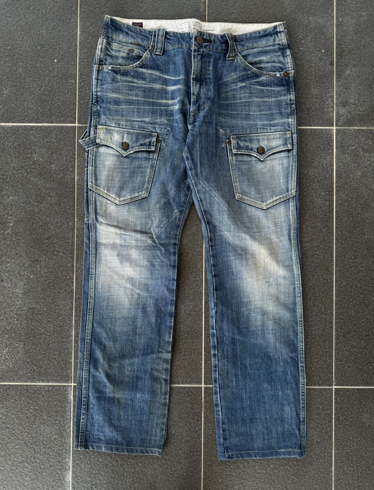 Japanese Brand Vintage Bartack Cargo Carpenter Jeans Size US 33 - 2 Thumbnail