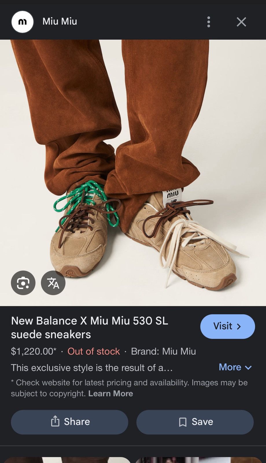 Miu Miu × New Balance Miu Miu x New Balance Brown low-top Size US 5.5 / IT 35.5 - 12 Thumbnail