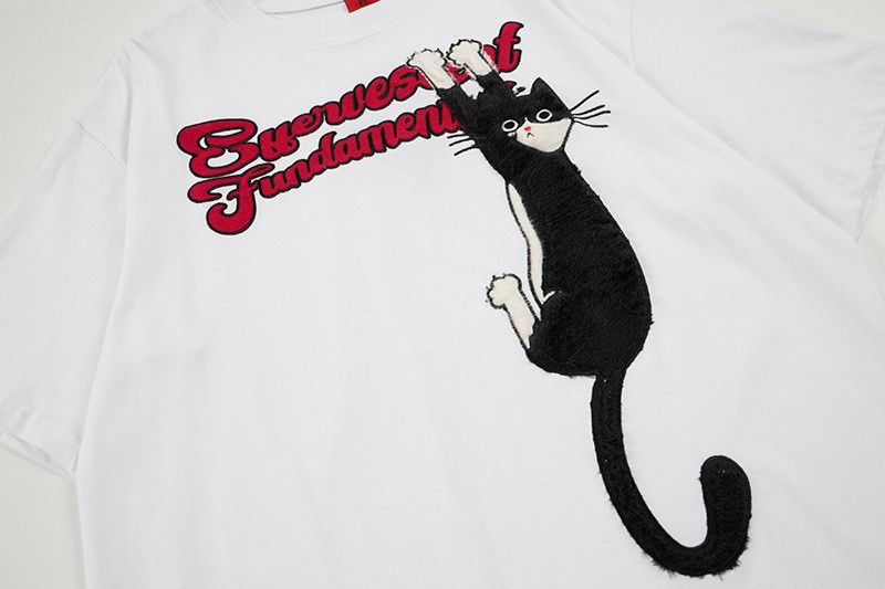 Japanese Brand Men's American-Style Cat Embroidery & Print T-Shirt Size US M / EU 48-50 / 2 - 3 Thumbnail