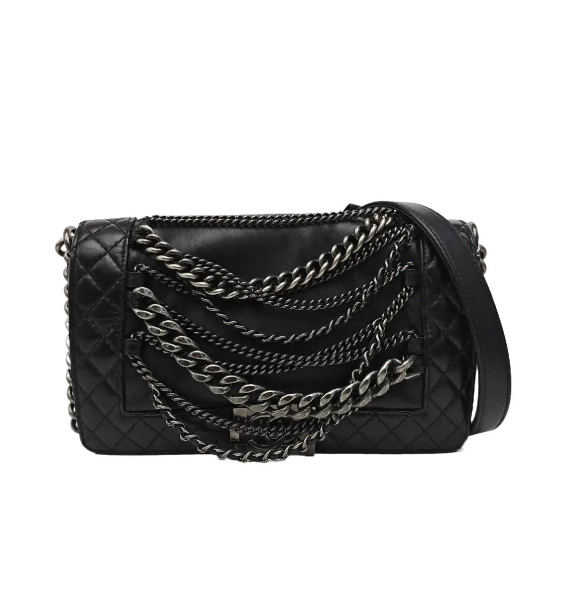 Chanel CHANEL BOY CHANEL Medium black cowhide leather shoulder bag crossbody bag silver Size ONE SIZE - 1 Thumbnail