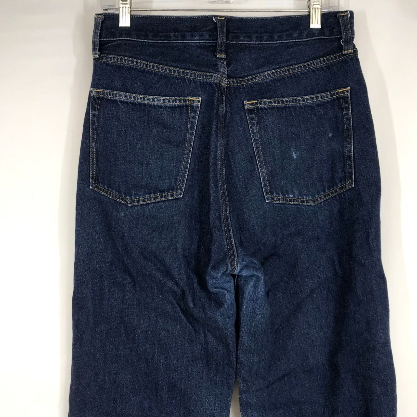 Muji MUJI Dark Indigo Blue Jeans 29 Waist 29 High Rise Wide Leg Straight Denim 100% Cotton Women's - 5-Pocket Zipper Button Casual Size 29" - 5 Thumbnail