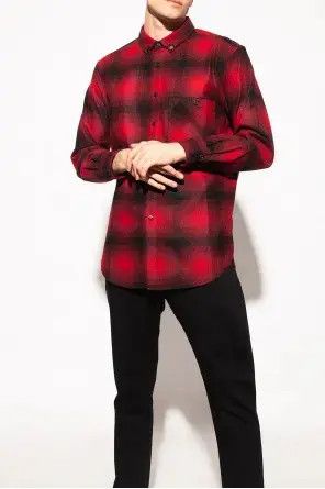 Saint Laurent Paris o1s1wg110924 Oversized Shirt in Checked Wool in Red/Black Size US XXL / EU 58 / 5 - 2 Thumbnail