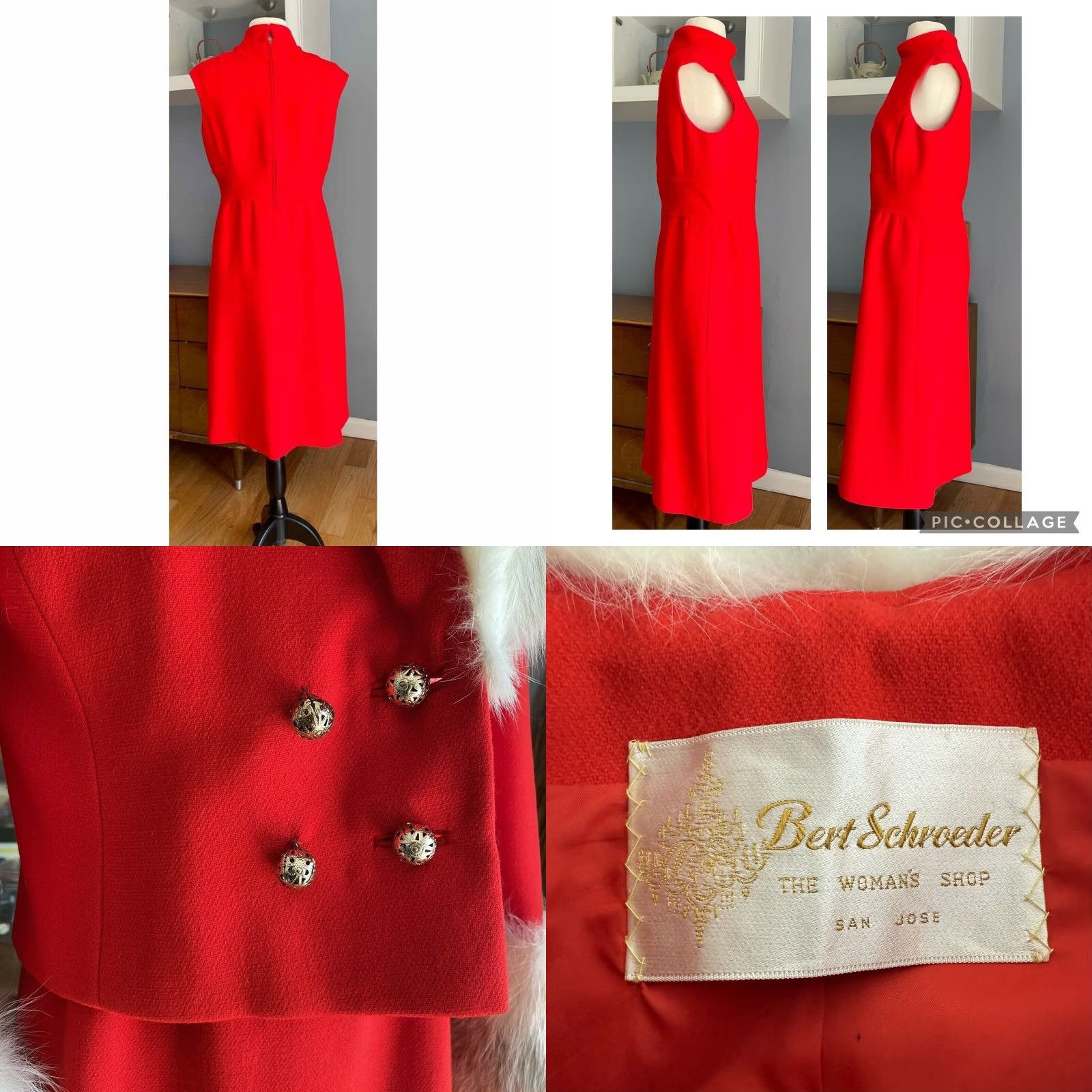 Vintage VINTAGE 60's Bert Schroeder Red Dress & Jacket Suit Fox Fur Trim Wool 100% Size M/L Women/Mens Cocktail Vintage 1960s Sheath Size M / US 6-8 / IT 42-44 - 8 Thumbnail