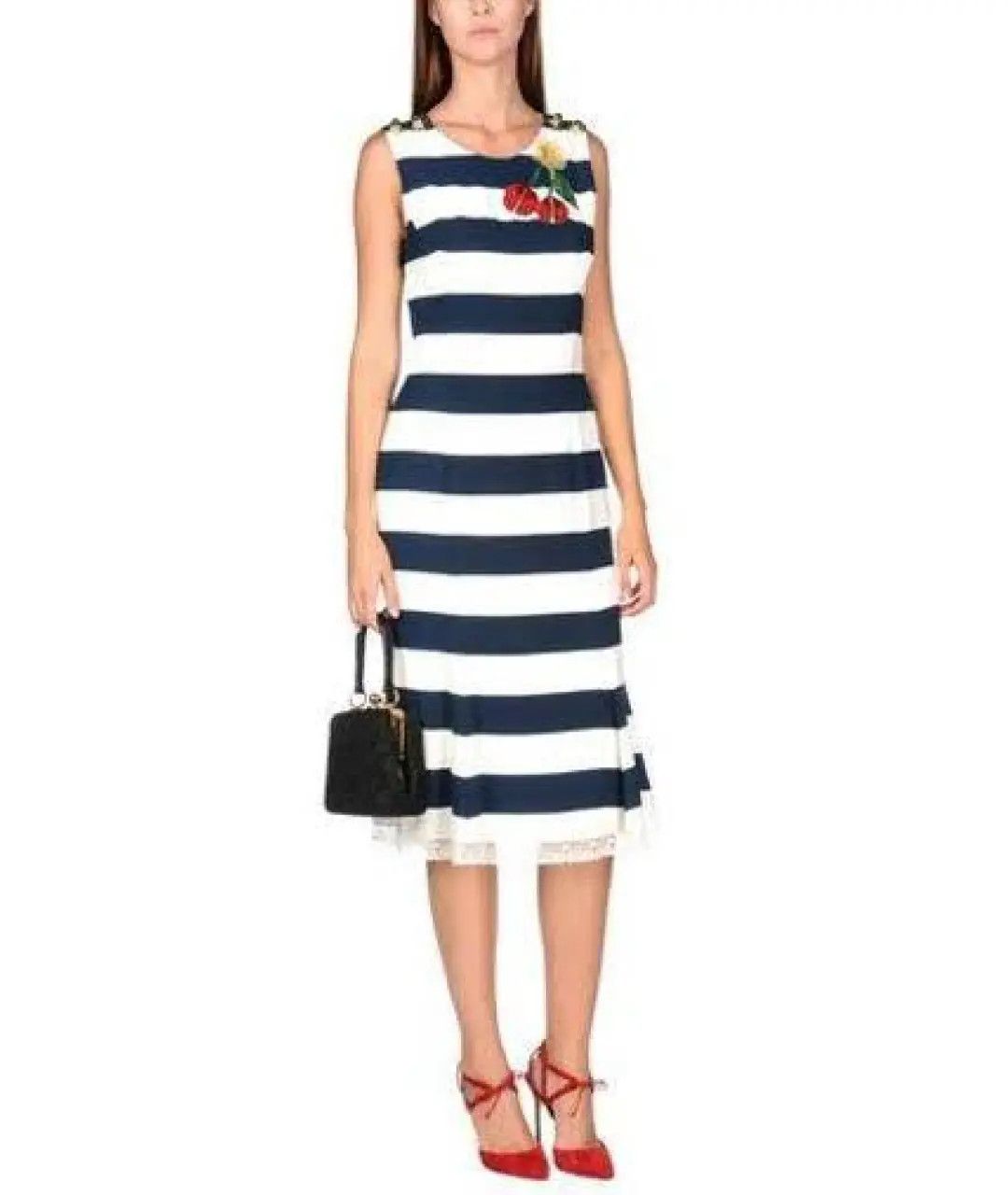 Dolce & Gabbana o1y0825 Short Sleeves Midi Dress in Midnight Blue/White Size XS / US 0-2 / IT 36-38 - 2 Thumbnail