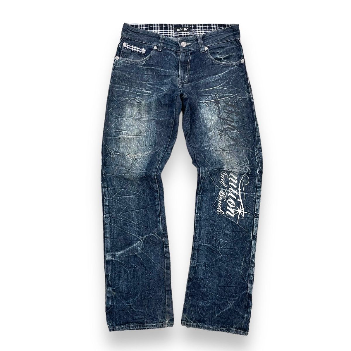 If Six Was Nine × Japanese Brand × Le Grande Bleu (L.G.B.) 🇯🇵 VINTAGE WILD LIFE POEM PUNK WASHED DENIM PANTS Size US 32 / EU 48 - 1 Thumbnail